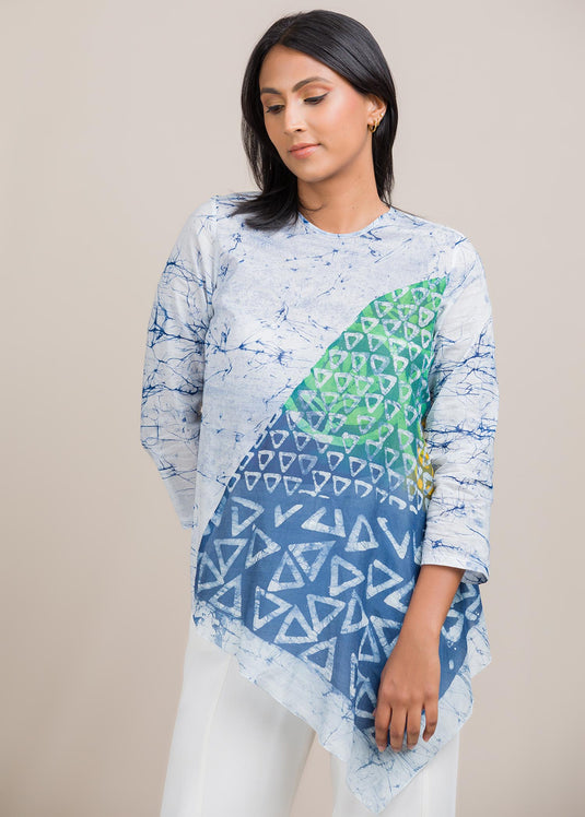 batik cotton top detailed with a silk cotton carf