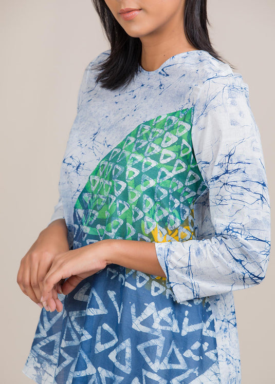 batik cotton top detailed with a silk cotton carf