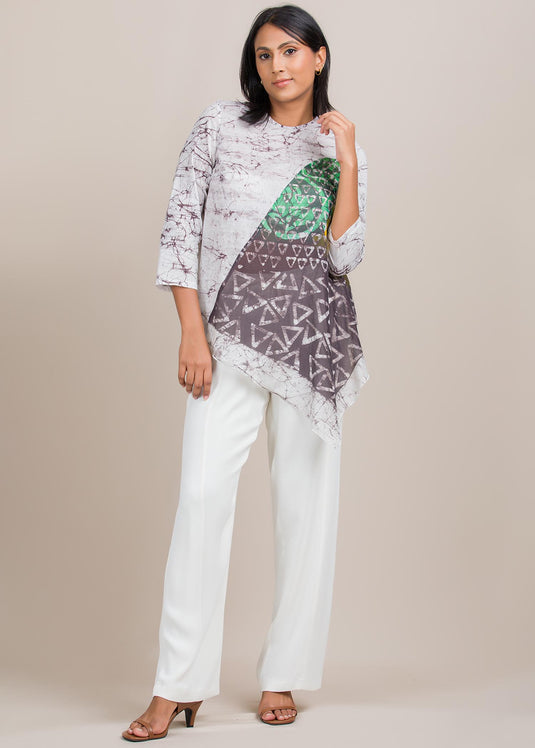 batik cotton top detailed with a silk cotton carf