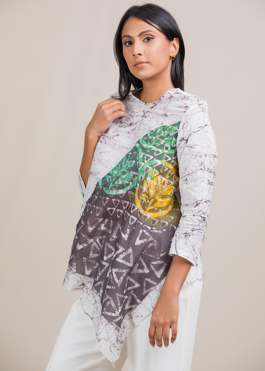 batik cotton top detailed with a silk cotton carf