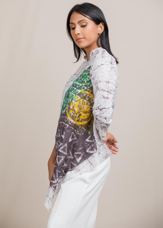 batik cotton top detailed with a silk cotton carf
