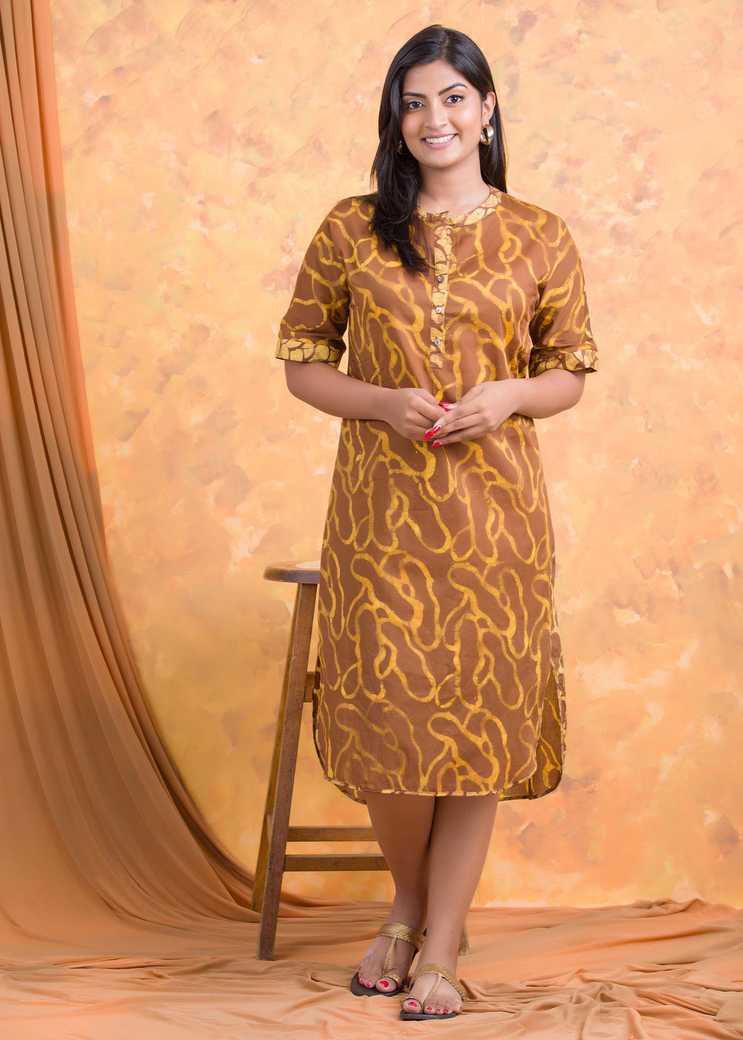 Batik block printed chineese collared dress