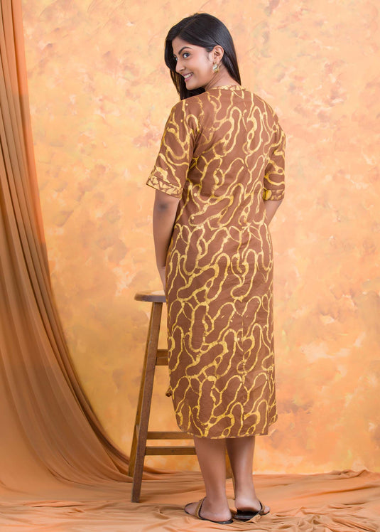 Batik block printed chineese collared dress