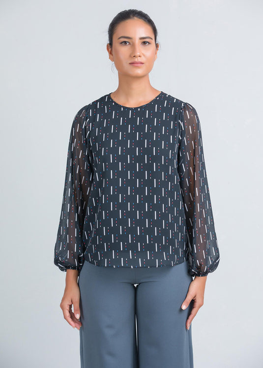 Long sleeve blouse with round neck