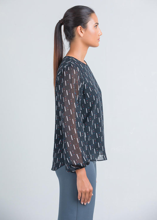 Long sleeve blouse with round neck