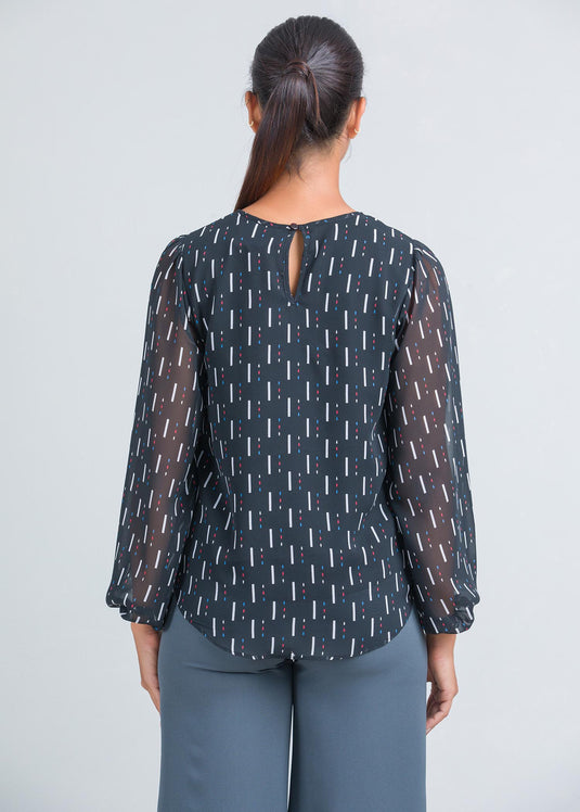 Long sleeve blouse with round neck