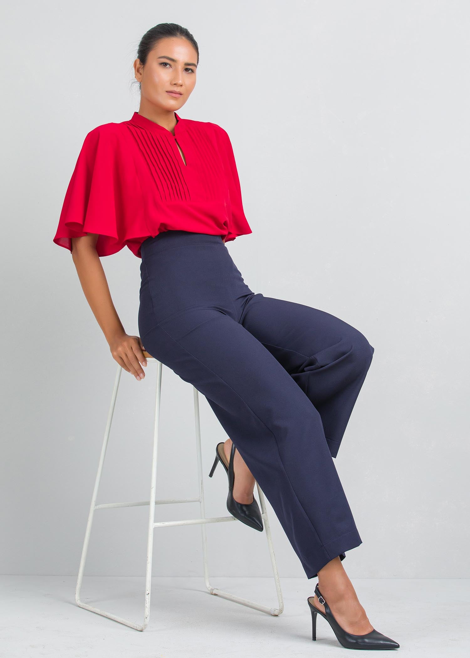 Flared sleeve blouse with pin tucks