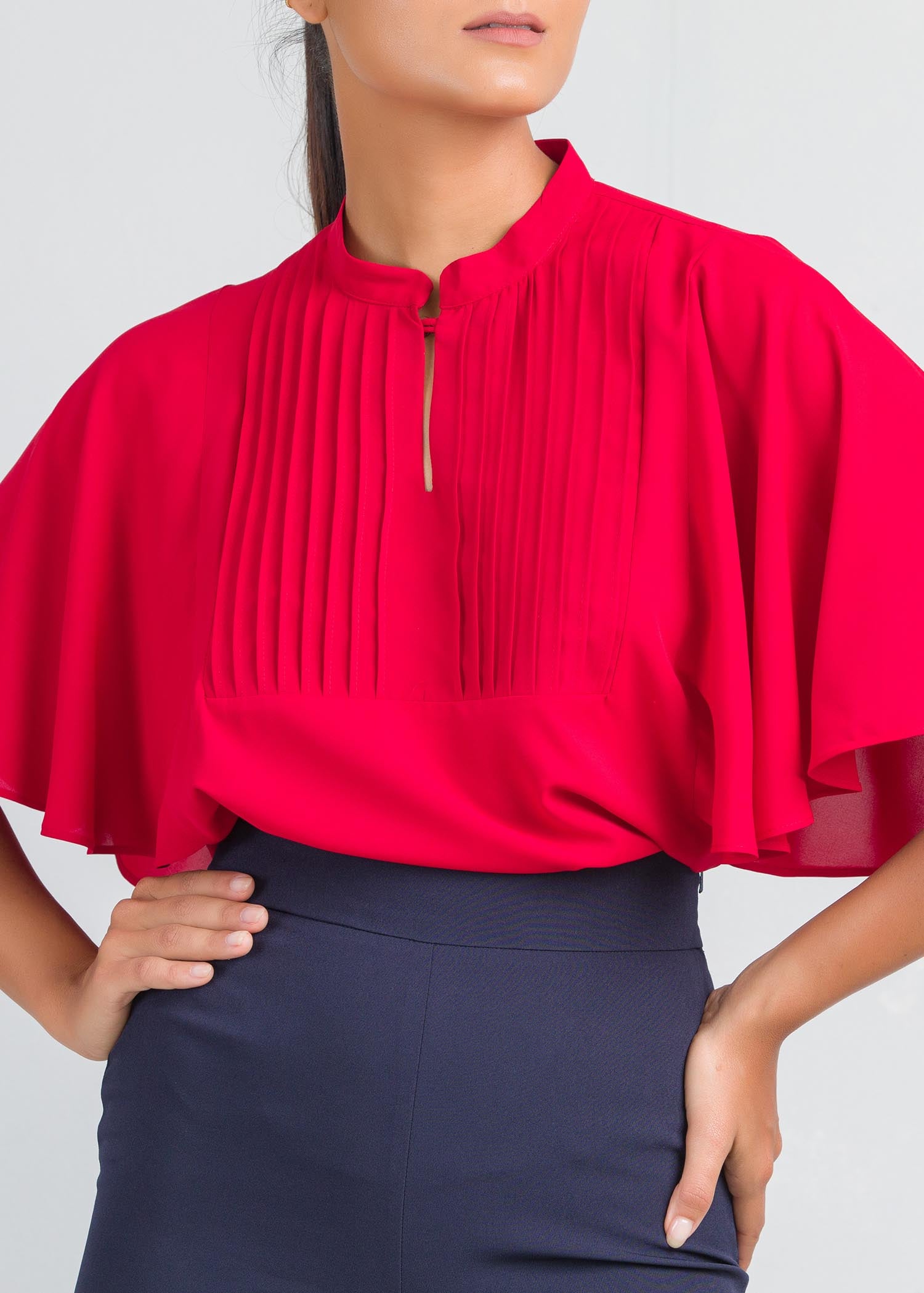 Flared sleeve blouse with pin tucks