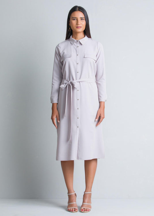 Midi length shirt dress with belt