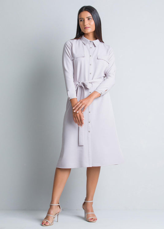 Midi length shirt dress with belt