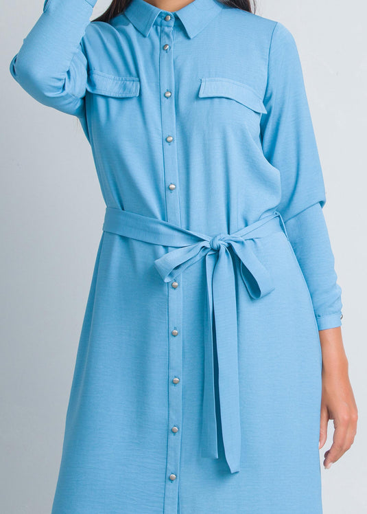 Midi length shirt dress with belt