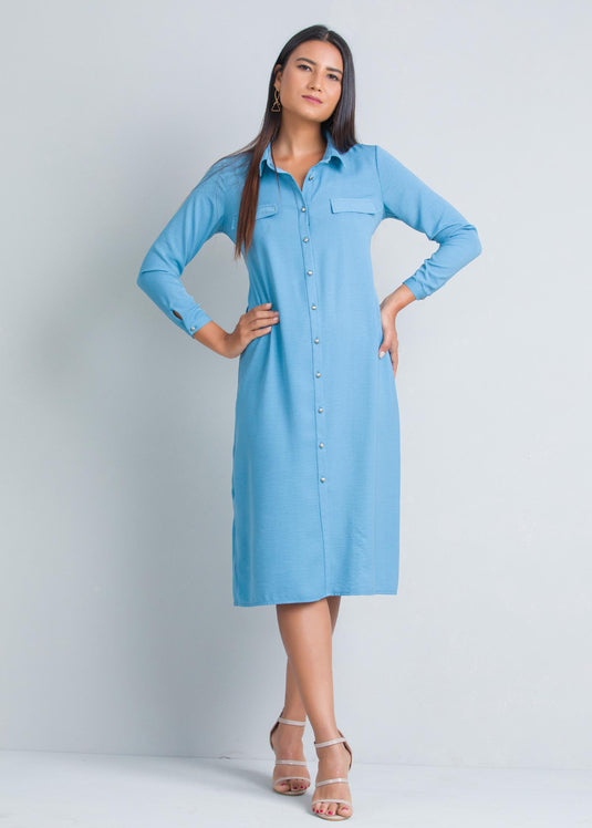 Midi length shirt dress with belt