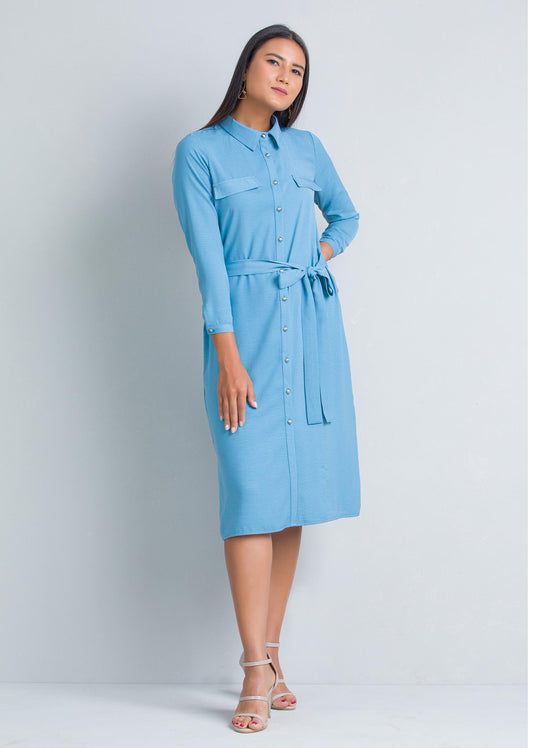 Midi length shirt dress with belt