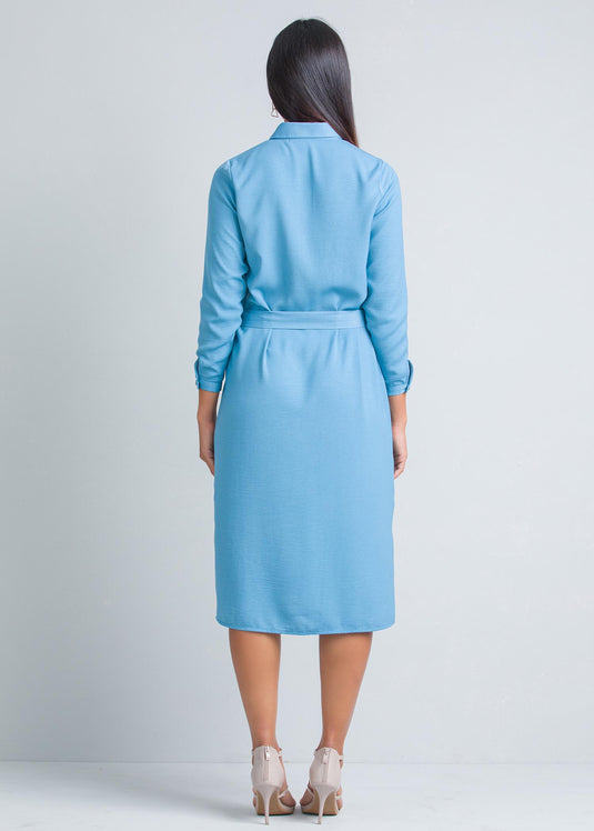 Midi length shirt dress with belt