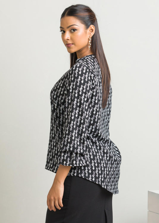 Printed blouse with puff sleeve