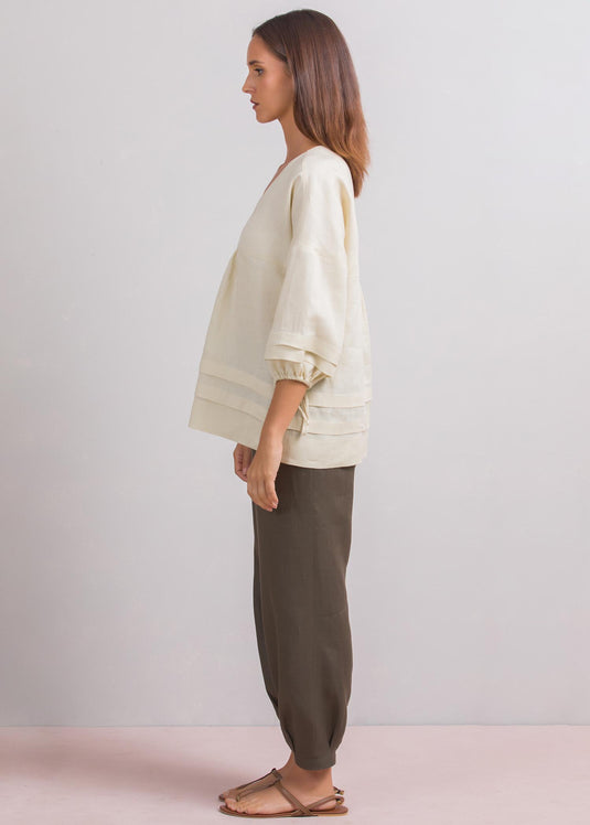 Puff sleeve blouse with pleat detail