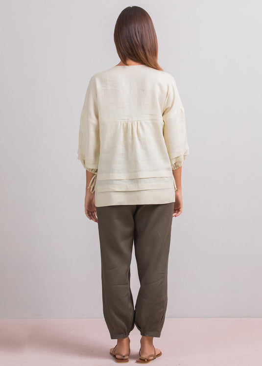 Puff sleeve blouse with pleat detail