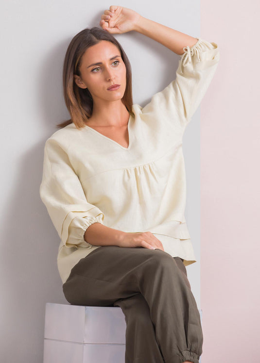 Puff sleeve blouse with pleat detail