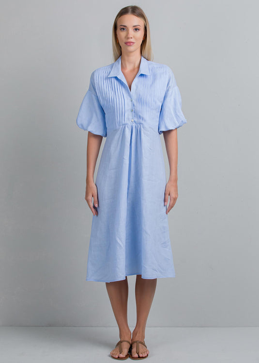 Pintuck detail puff sleeve dress