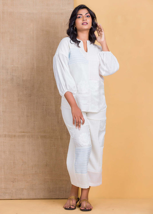 Mix material patchwork blouse