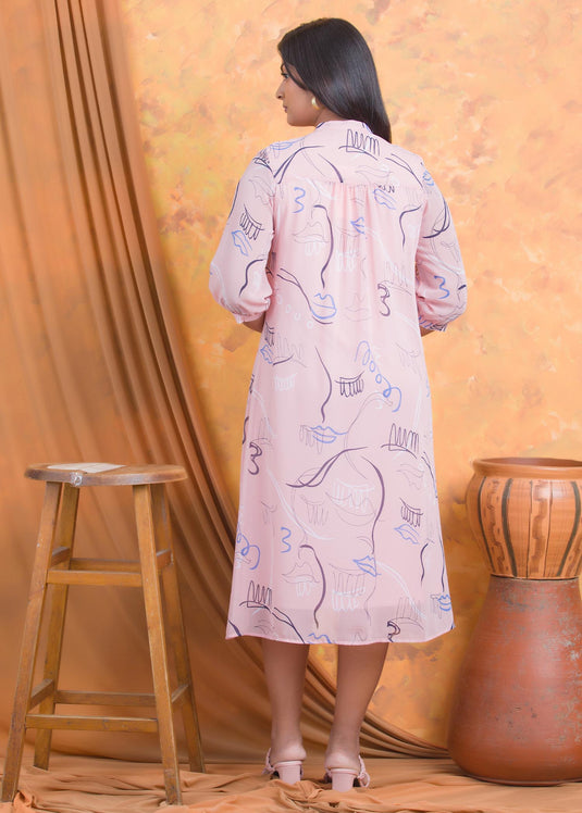 Printed dress with front yoke