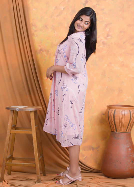 Printed dress with front yoke