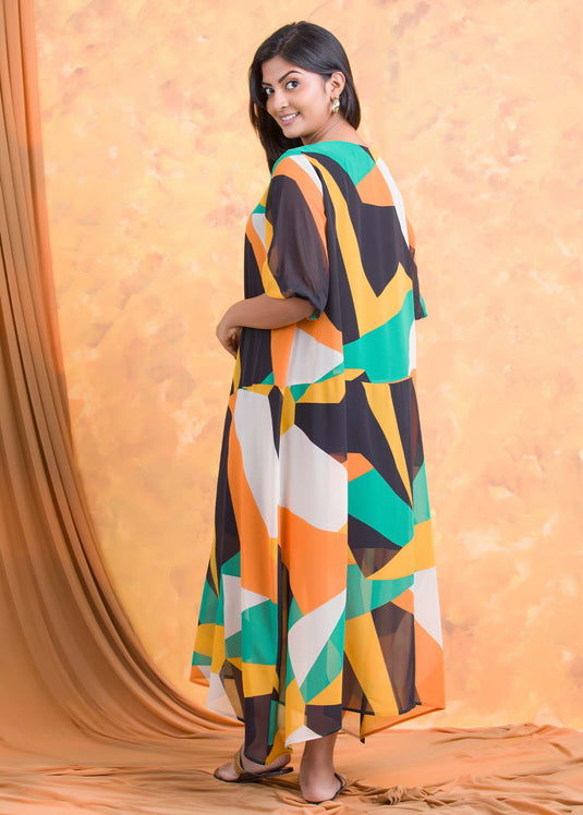 Printed chiffon dress with drop waist