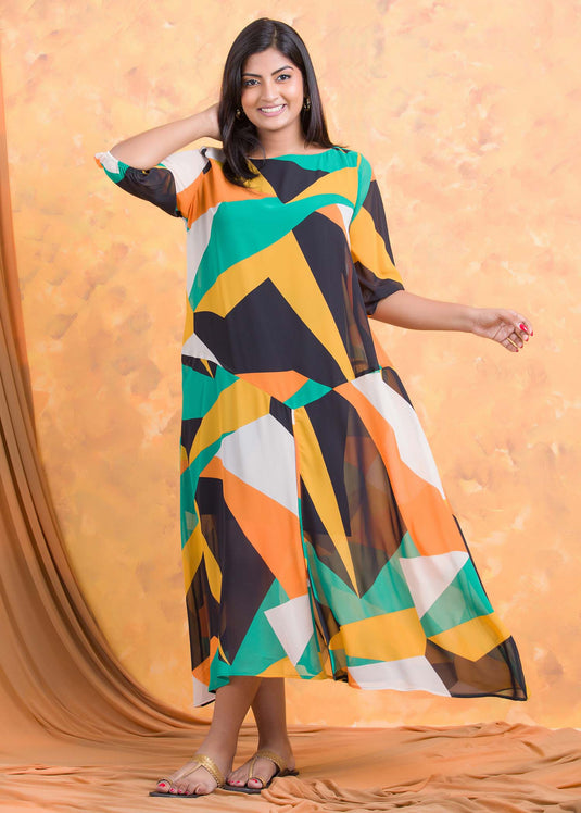 Printed chiffon dress with drop waist