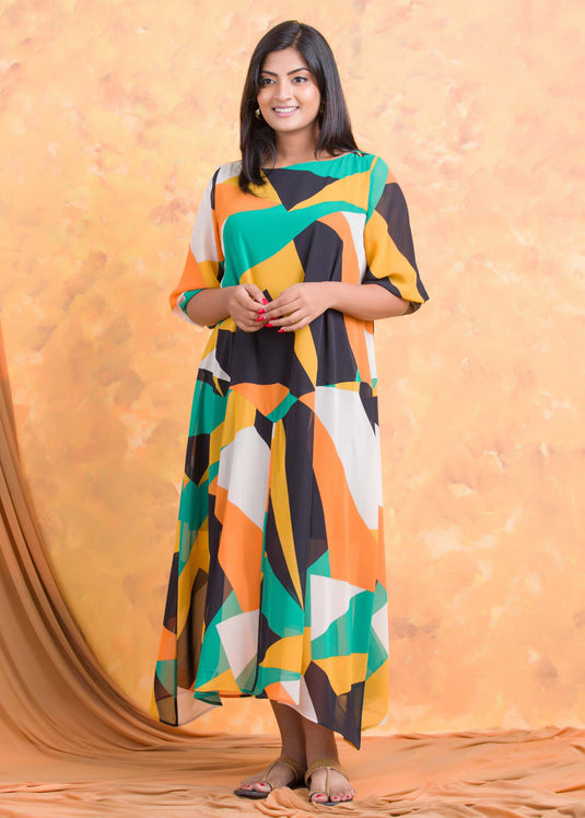 Printed chiffon dress with drop waist