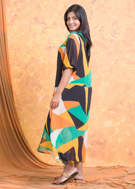 Printed chiffon dress with drop waist