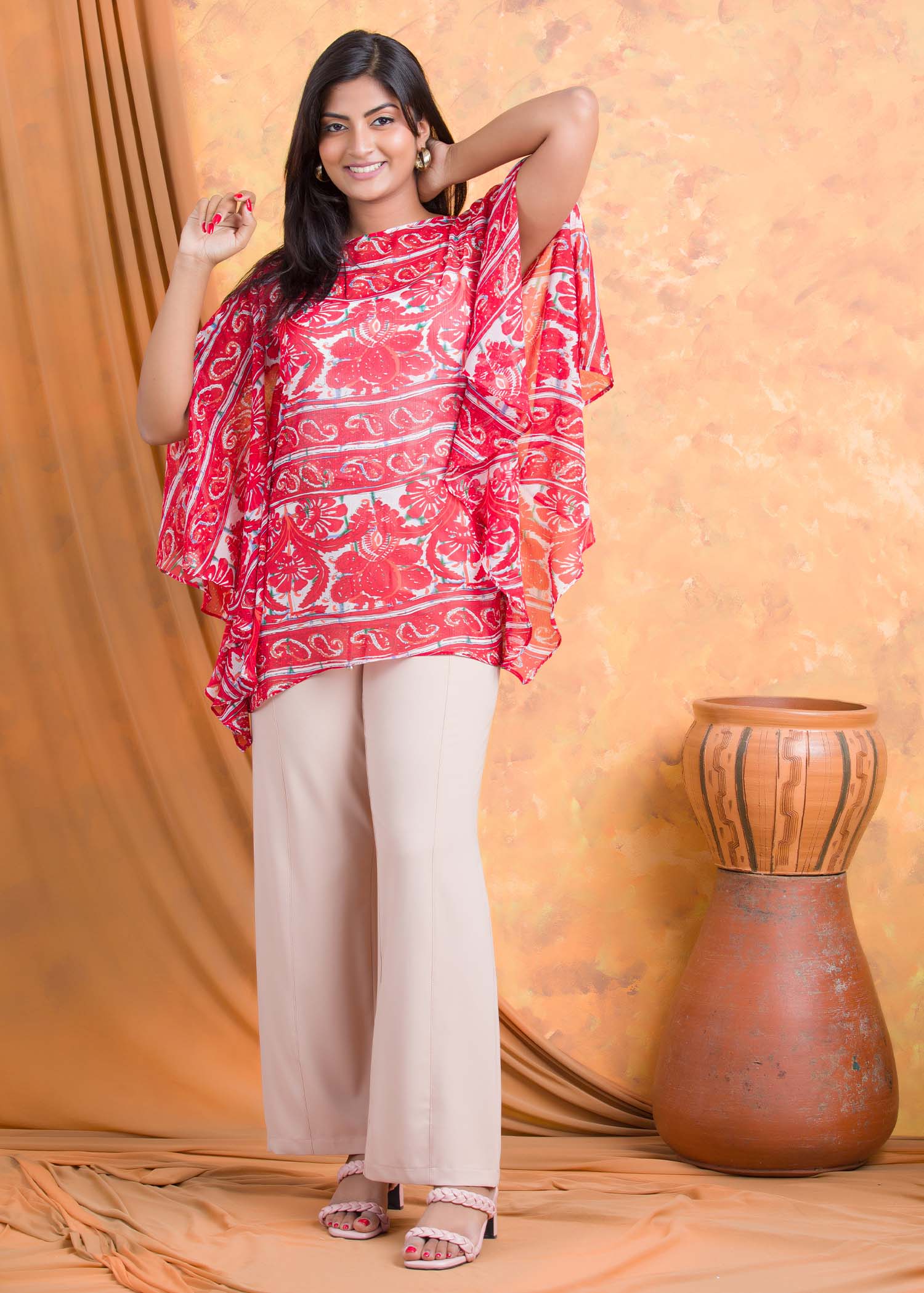 Printed chiffon kaftan blouse