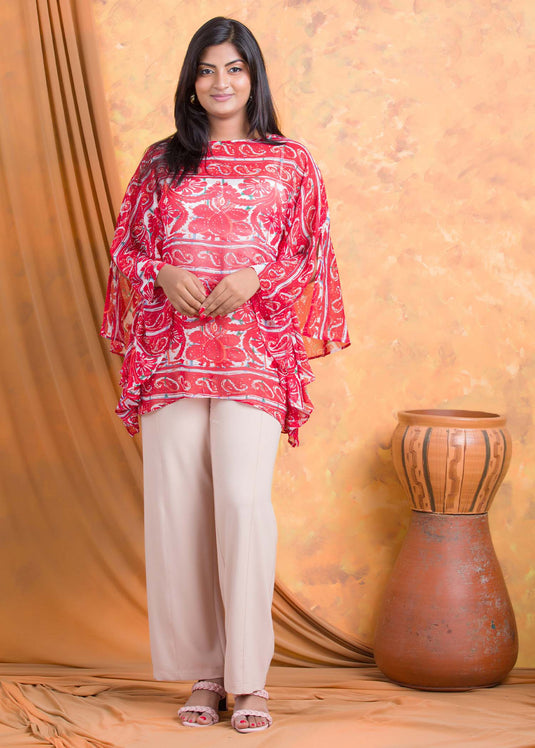 Printed chiffon kaftan blouse