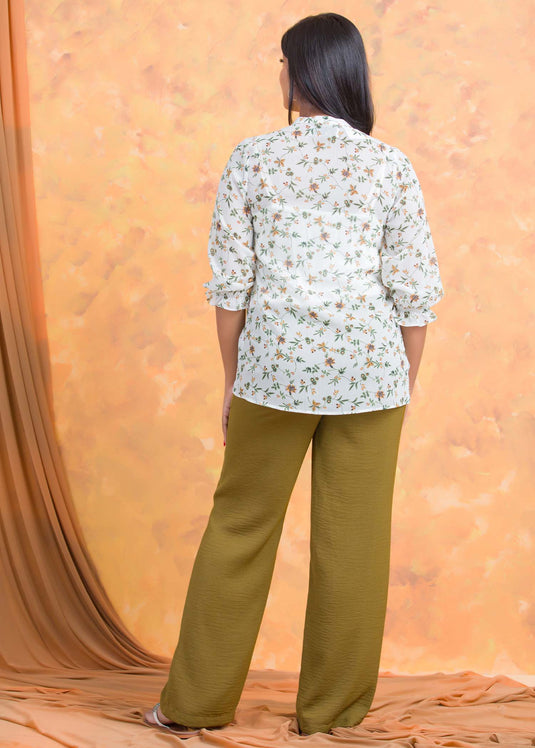 Printed chiffon blouse with smocking detail