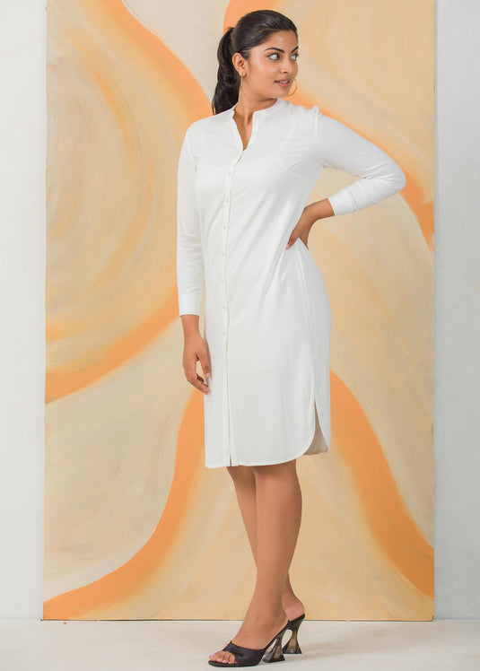 Mandarin collar shirt dress