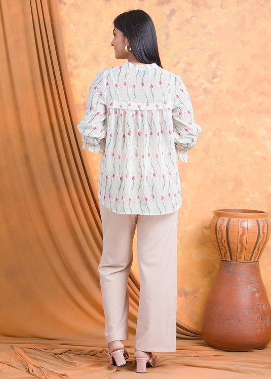 Printed chiffon blouse with cuff detail