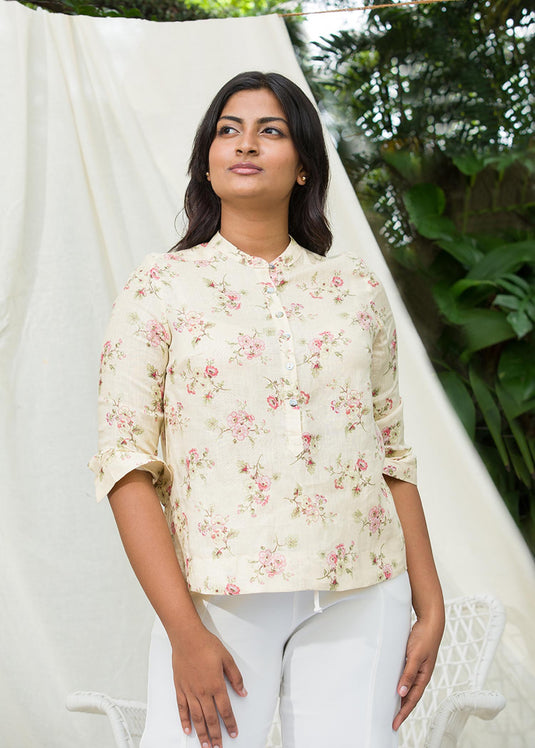 Floral printed mandarin collar blouse