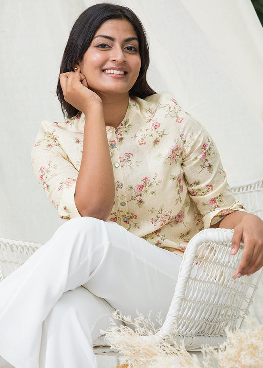 Floral printed mandarin collar blouse