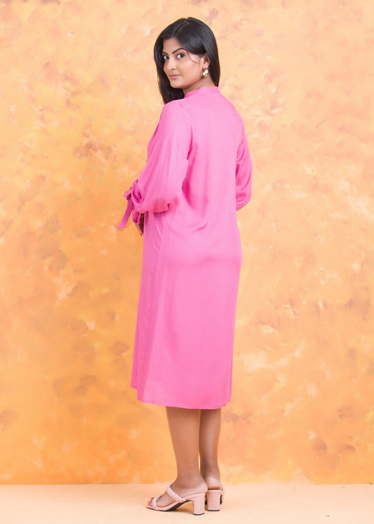 Sleeve tie-up flared midi dress