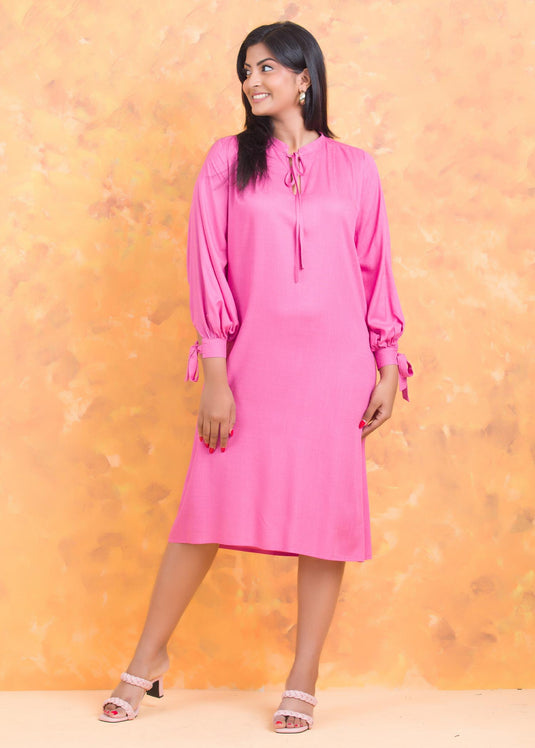 Sleeve tie-up flared midi dress