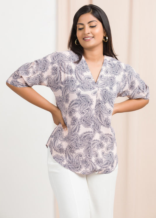 V neck printed blouse