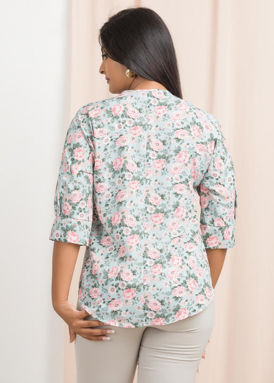 V neck printed blouse