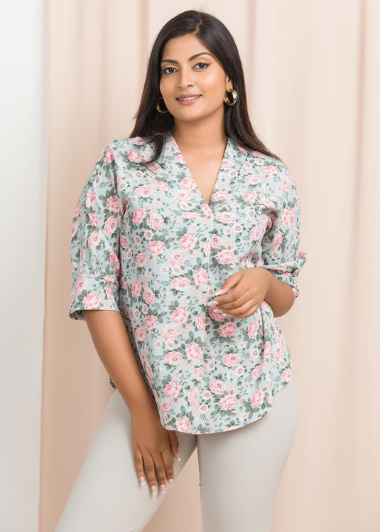 V neck printed blouse