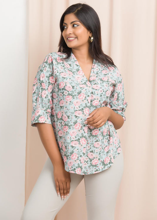 V neck printed blouse