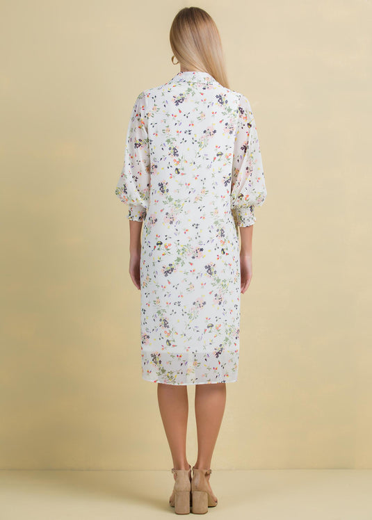 Printed chiffon dress with front pleats