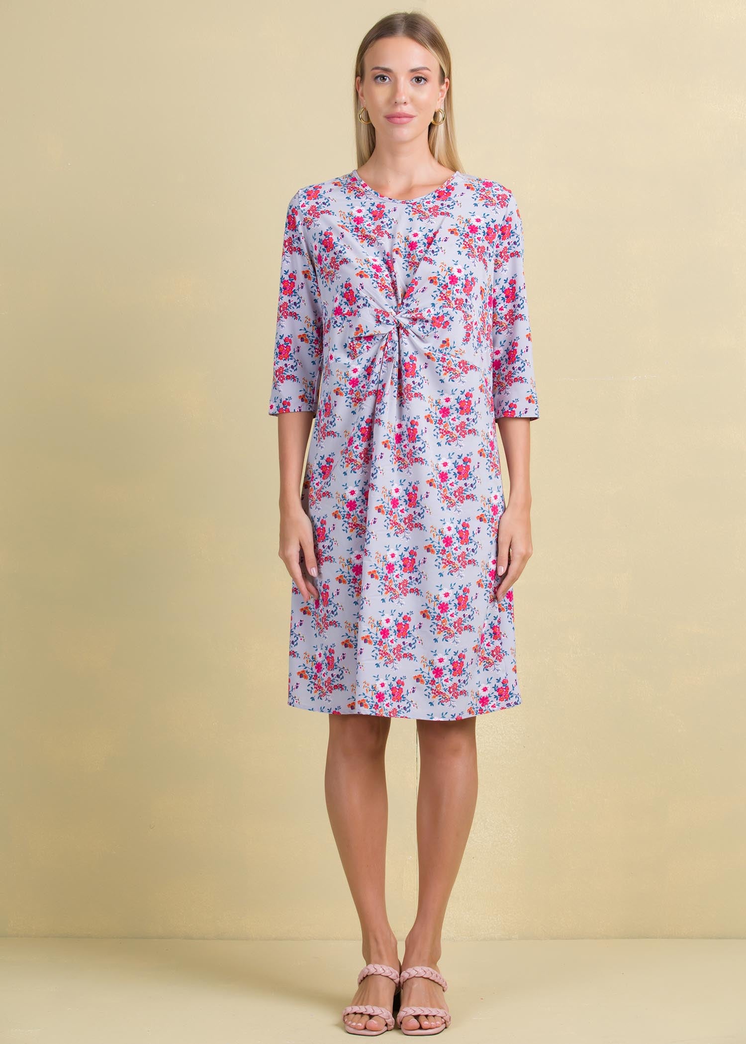 Printed dress with front twist