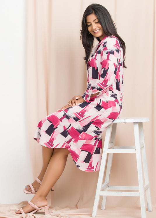 Printed shirt dress with short placket