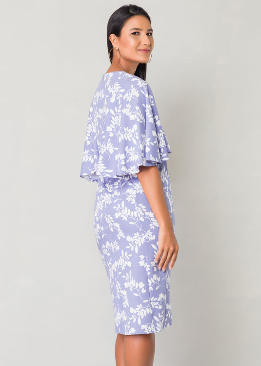 V neck cape sleeve dress