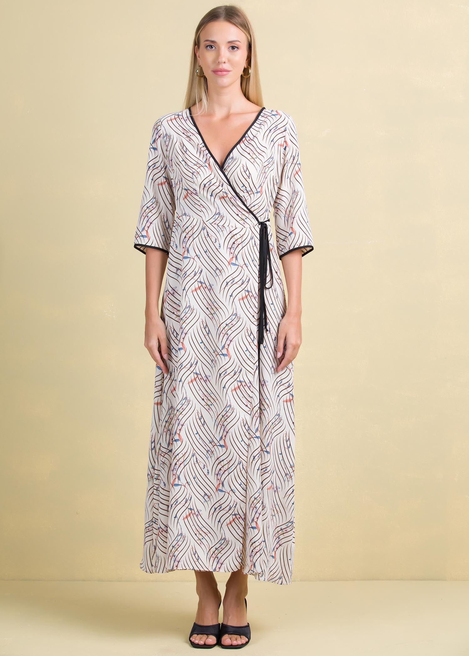 Maxi wrap dress with contrast piping