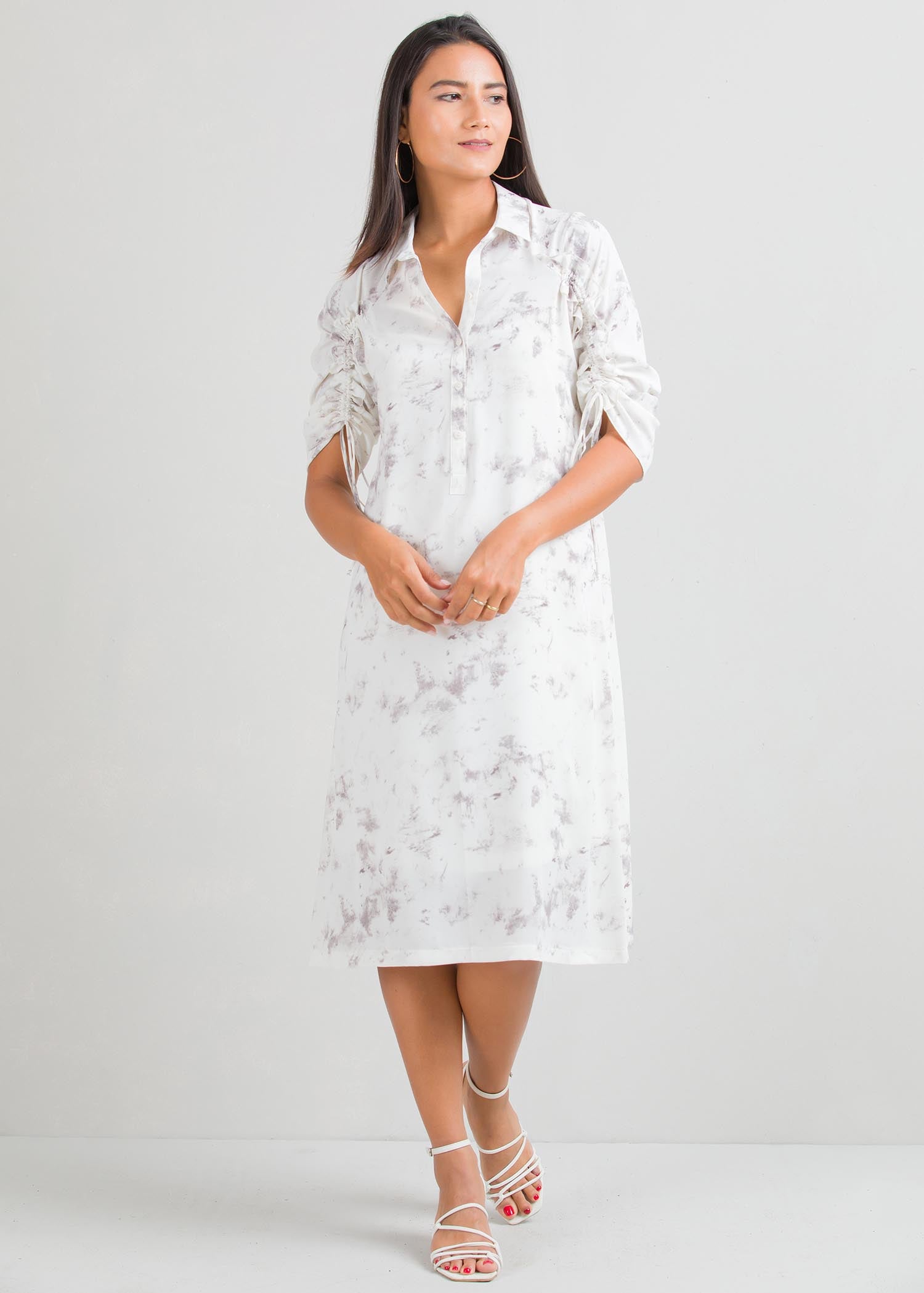 Printed dress with sleeve detail