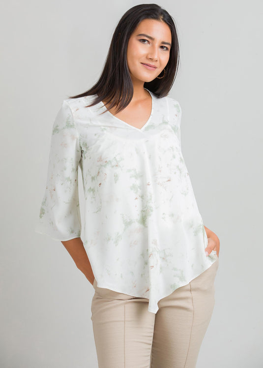 Printed V neck blouse